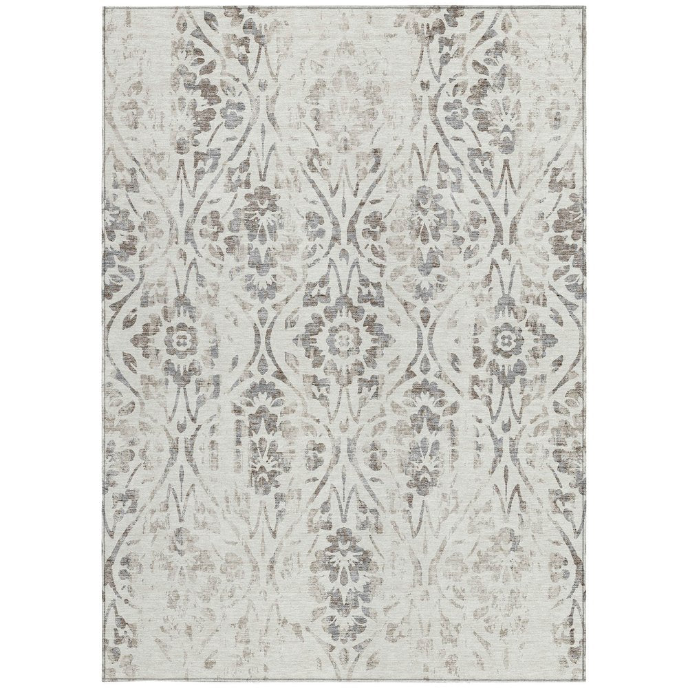 3' X 5' Ivory And Brown Floral Washable Indoor Outdoor Area Rug