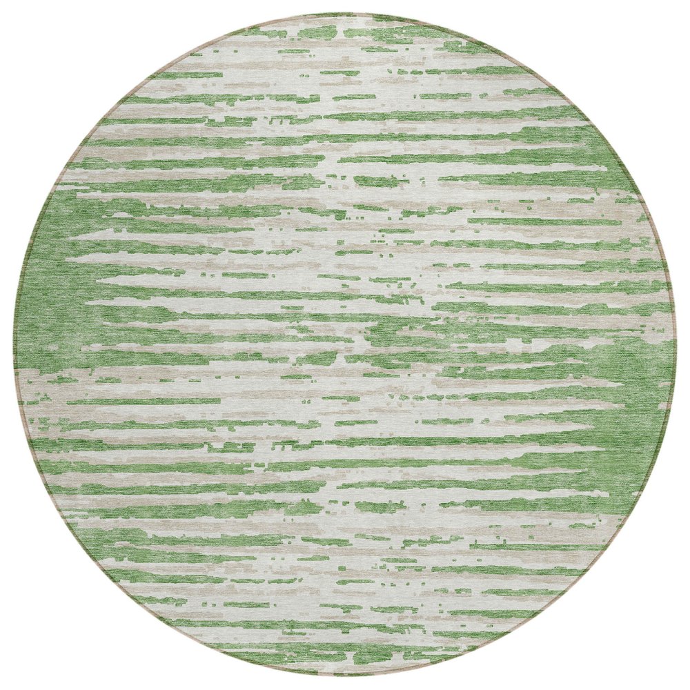 5' X 8' Green And Ivory Striped Washable Indoor Outdoor Area Rug
