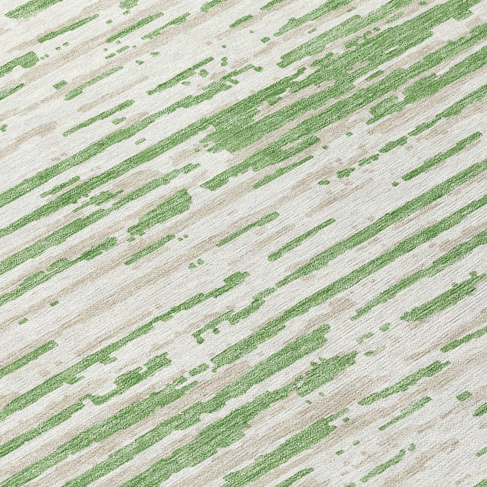 5' X 8' Green And Ivory Striped Washable Indoor Outdoor Area Rug