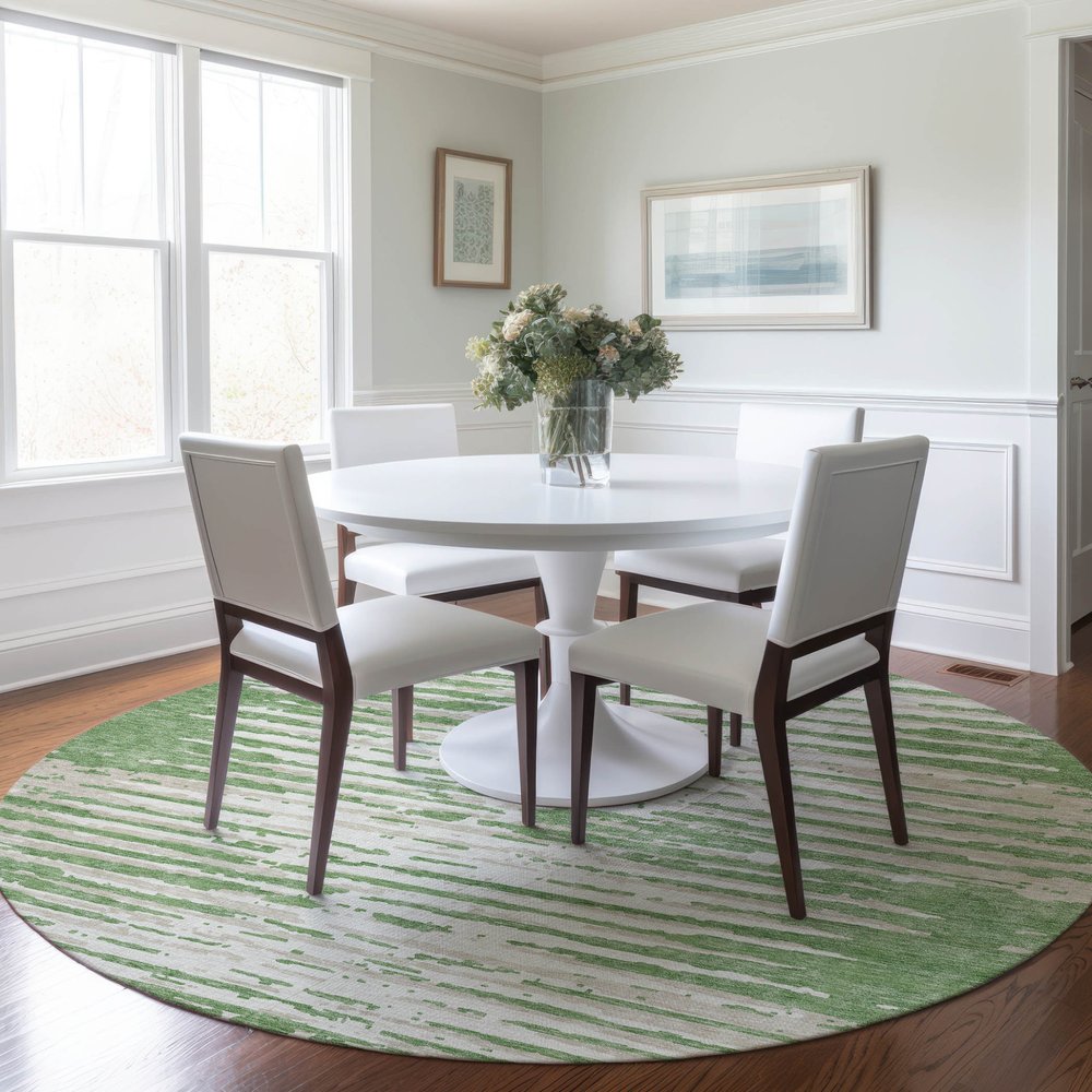 5' X 8' Green And Ivory Striped Washable Indoor Outdoor Area Rug