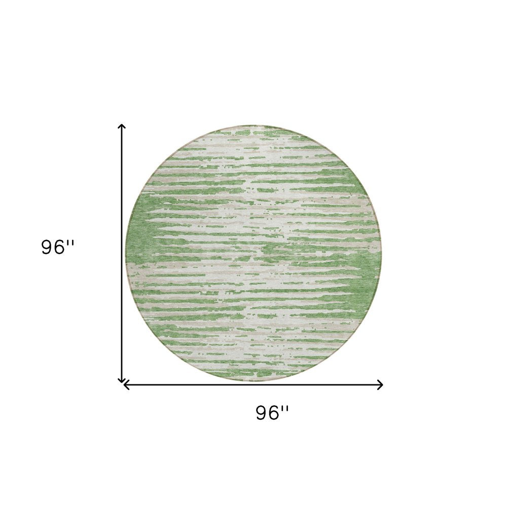 5' X 8' Green And Ivory Striped Washable Indoor Outdoor Area Rug