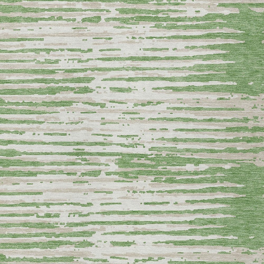 5' X 8' Green And Ivory Striped Washable Indoor Outdoor Area Rug