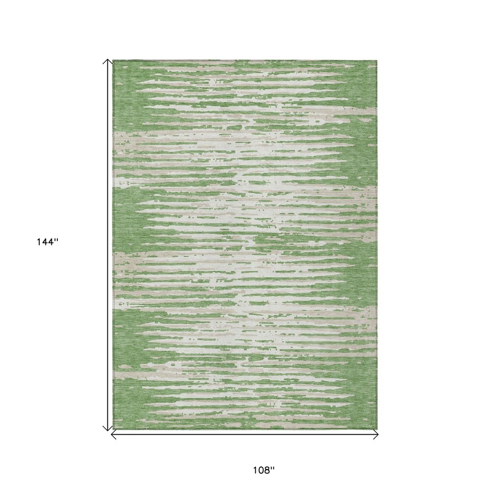 5' X 8' Green And Ivory Striped Washable Indoor Outdoor Area Rug
