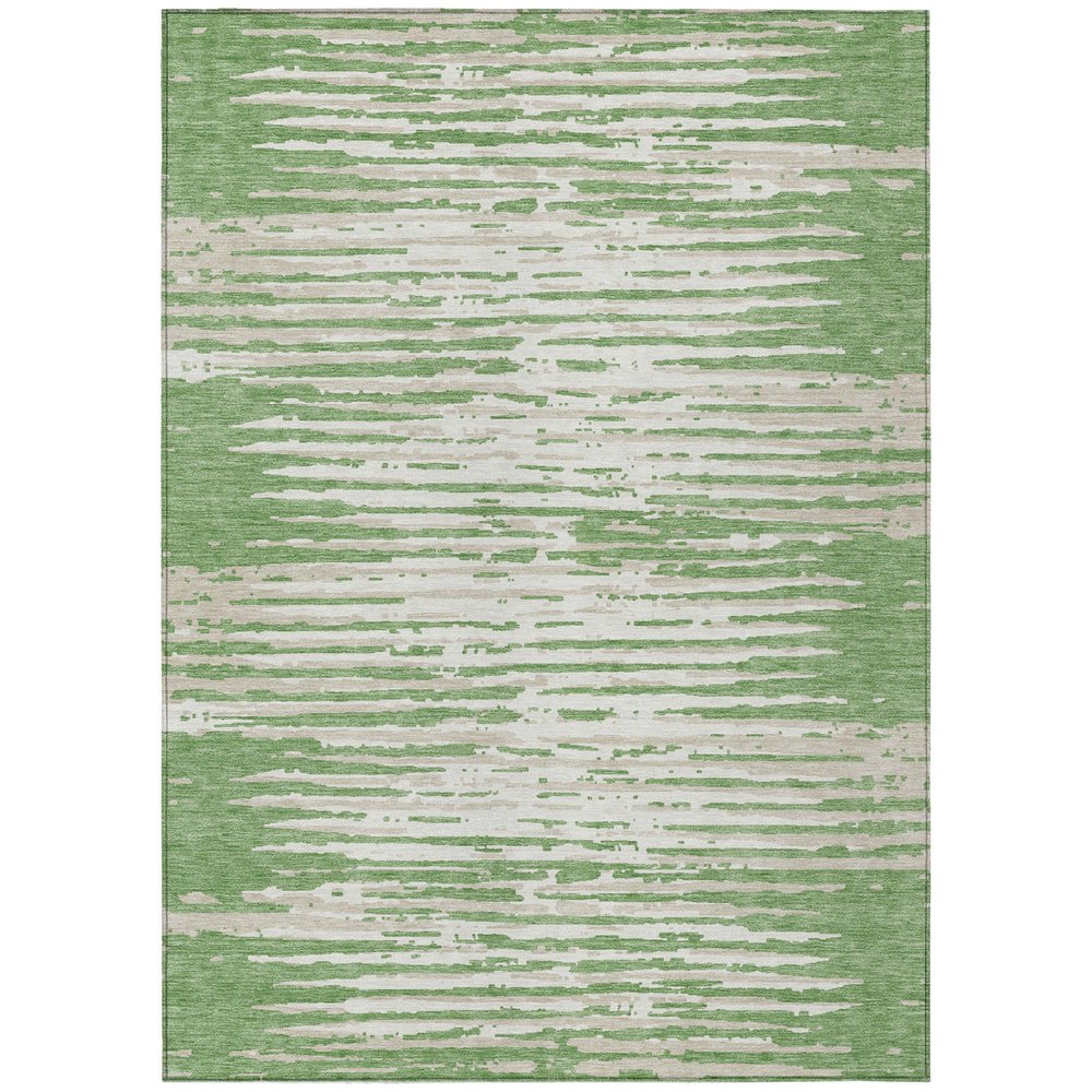 5' X 8' Green And Ivory Striped Washable Indoor Outdoor Area Rug