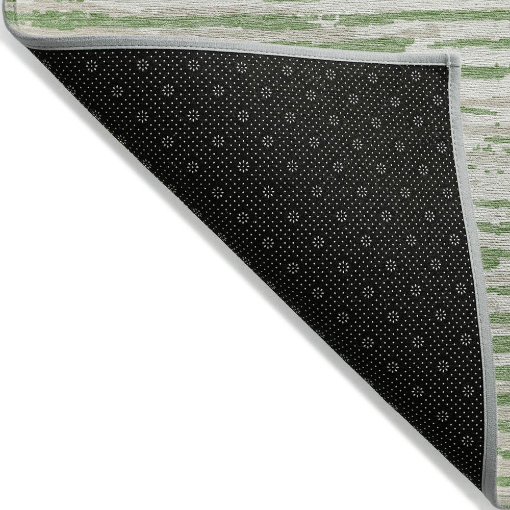 5' X 8' Green And Ivory Striped Washable Indoor Outdoor Area Rug