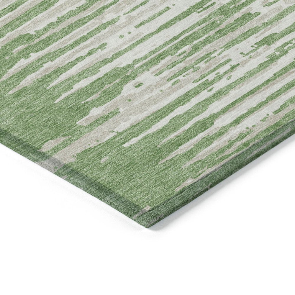 5' X 8' Green And Ivory Striped Washable Indoor Outdoor Area Rug
