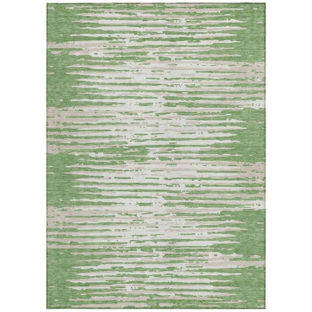 5' X 8' Green And Ivory Striped Washable Indoor Outdoor Area Rug