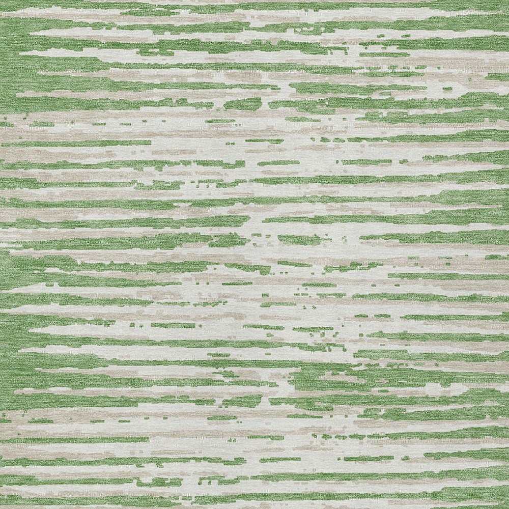 5' X 8' Green And Ivory Striped Washable Indoor Outdoor Area Rug