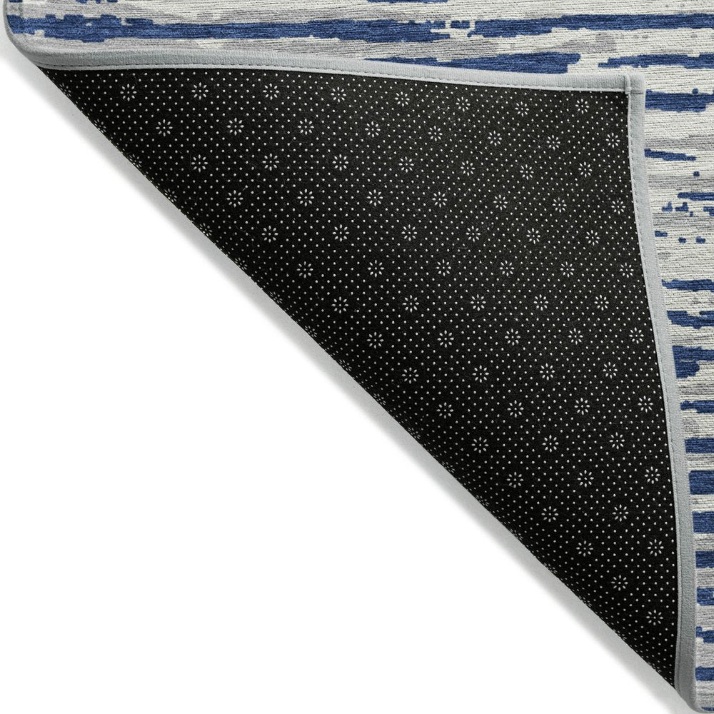 3' X 5' Navy Blue And Ivory Striped Washable Indoor Outdoor Area Rug