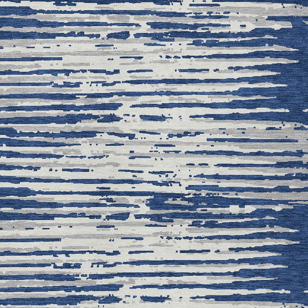 3' X 5' Navy Blue And Ivory Striped Washable Indoor Outdoor Area Rug