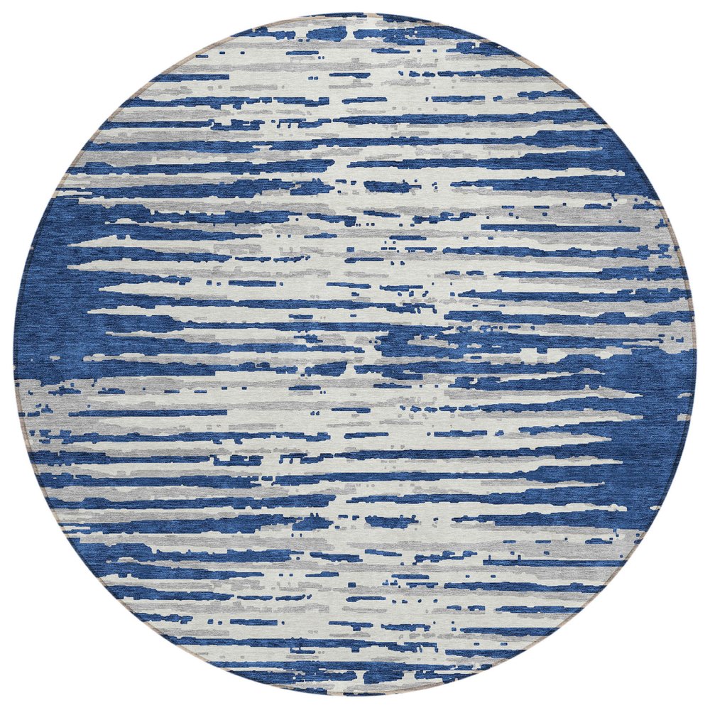 3' X 5' Navy Blue And Ivory Striped Washable Indoor Outdoor Area Rug