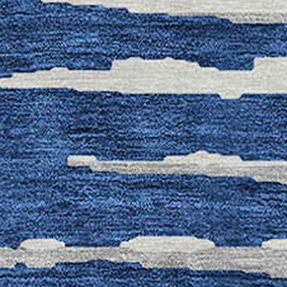 3' X 5' Navy Blue And Ivory Striped Washable Indoor Outdoor Area Rug