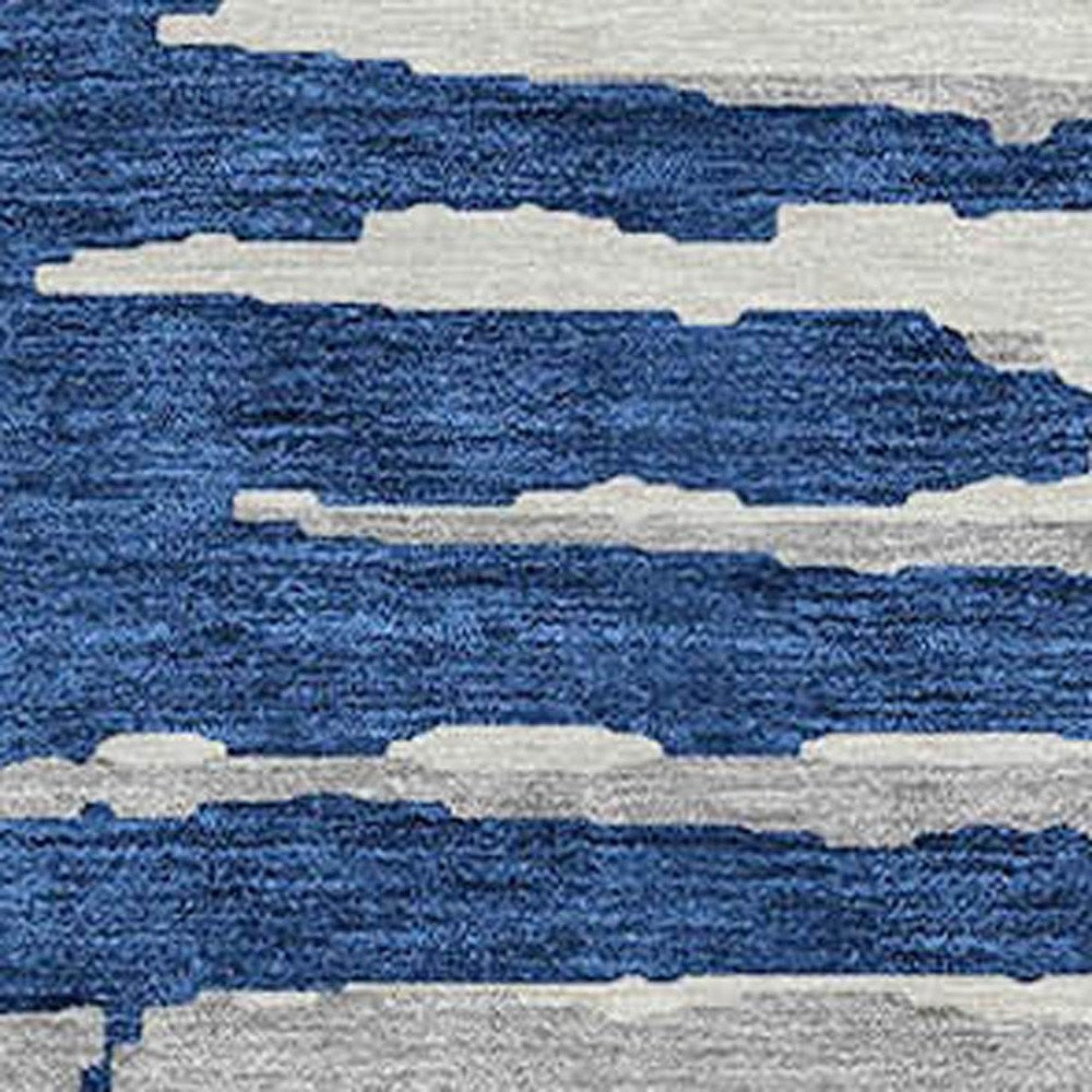 3' X 5' Navy Blue And Ivory Striped Washable Indoor Outdoor Area Rug