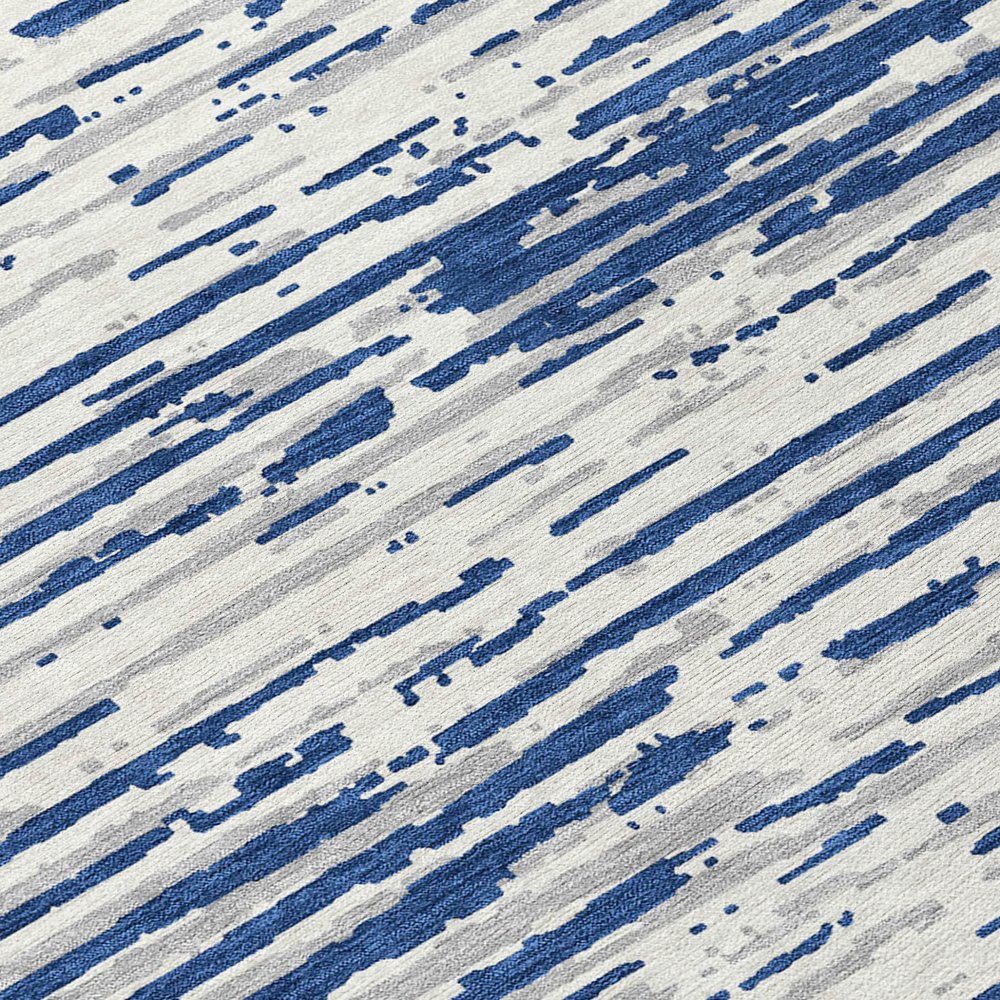 3' X 5' Navy Blue And Ivory Striped Washable Indoor Outdoor Area Rug