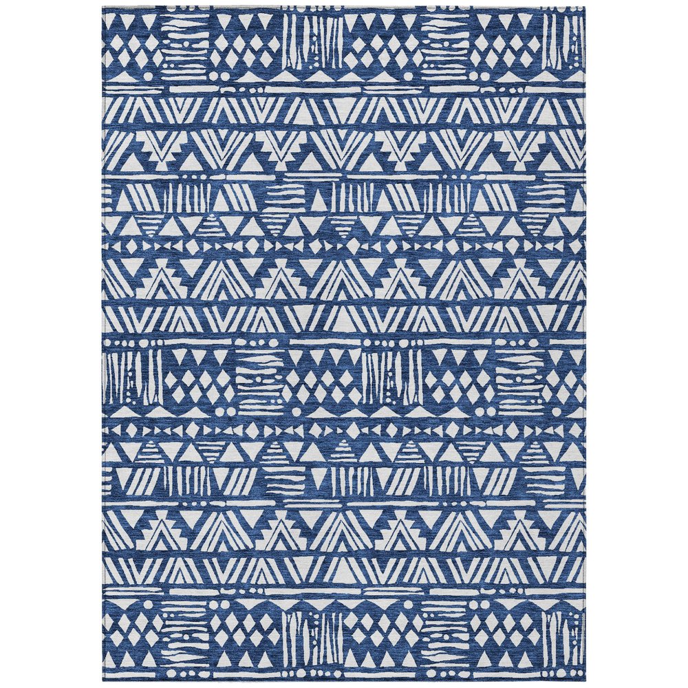 10' X 14' Navy Blue And Ivory Southwestern Washable Indoor Outdoor Area Rug