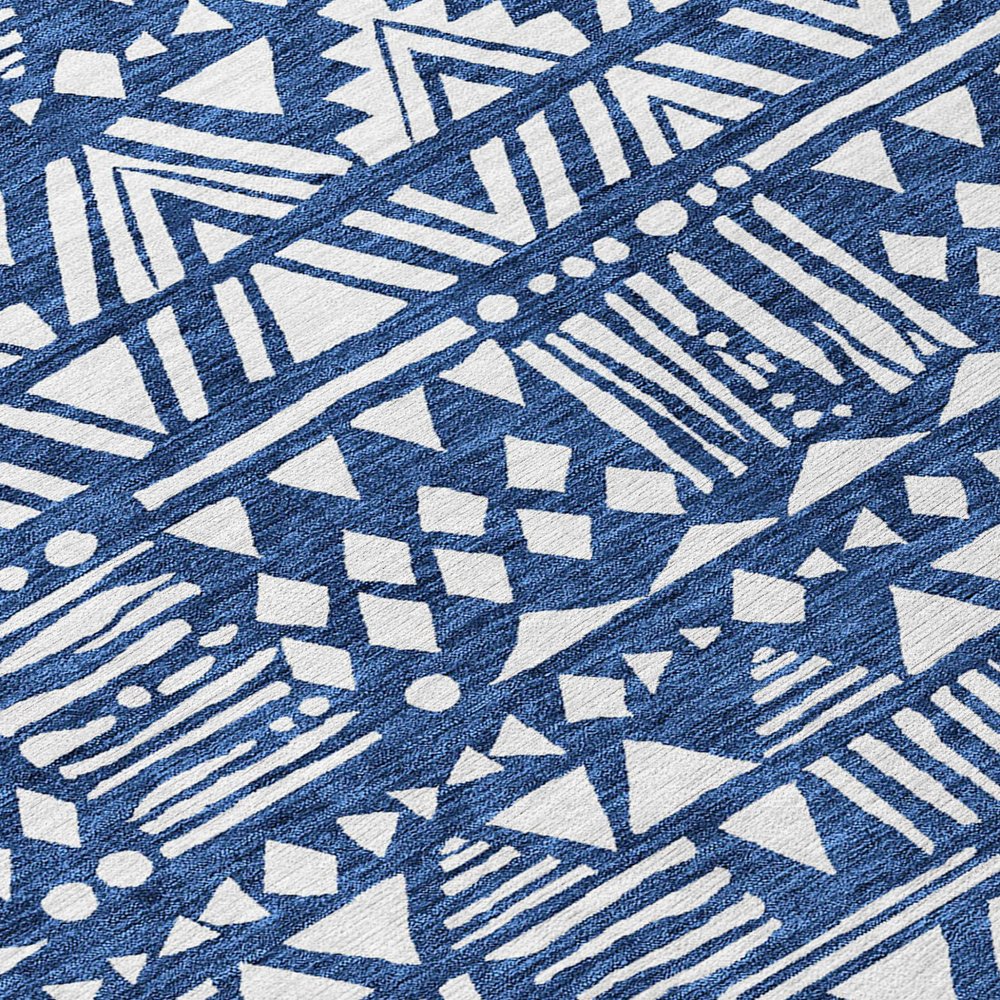 10' X 14' Navy Blue And Ivory Southwestern Washable Indoor Outdoor Area Rug