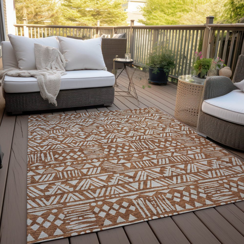 3' X 5' Terra Cotta And Beige Southwestern Washable Indoor Outdoor Area Rug