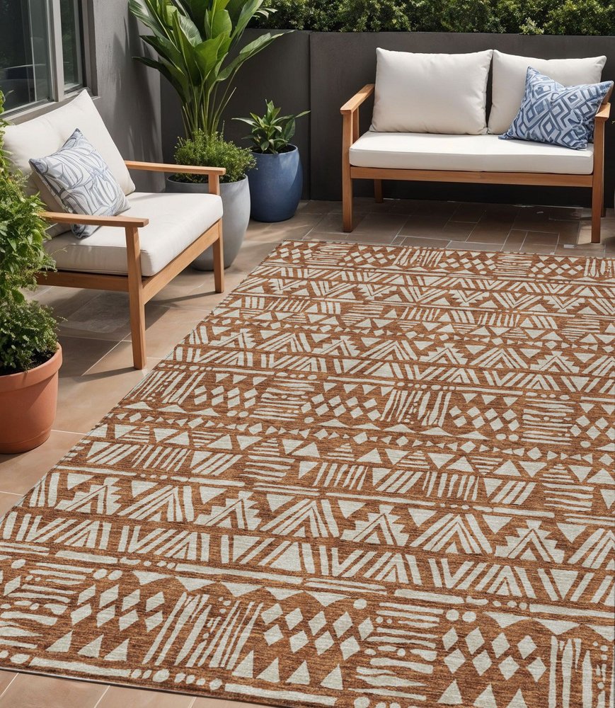 3' X 5' Terra Cotta And Beige Southwestern Washable Indoor Outdoor Area Rug
