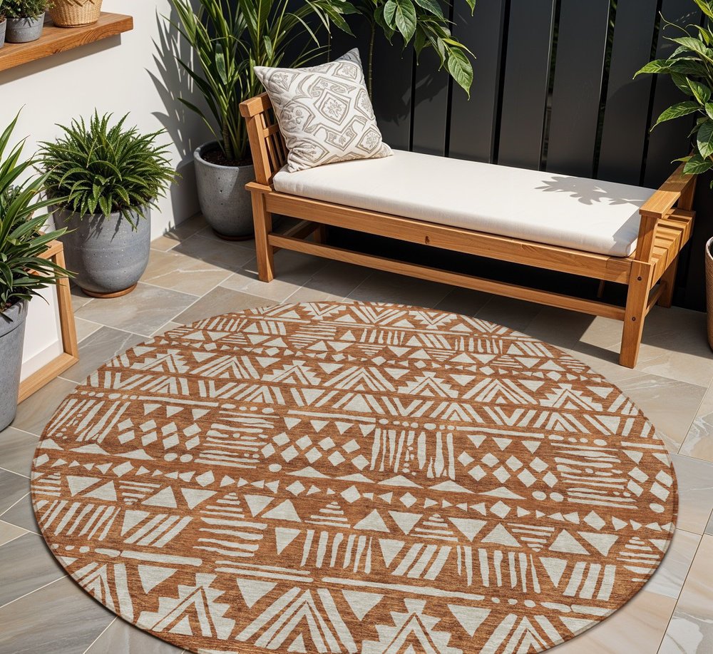3' X 5' Terra Cotta And Beige Southwestern Washable Indoor Outdoor Area Rug