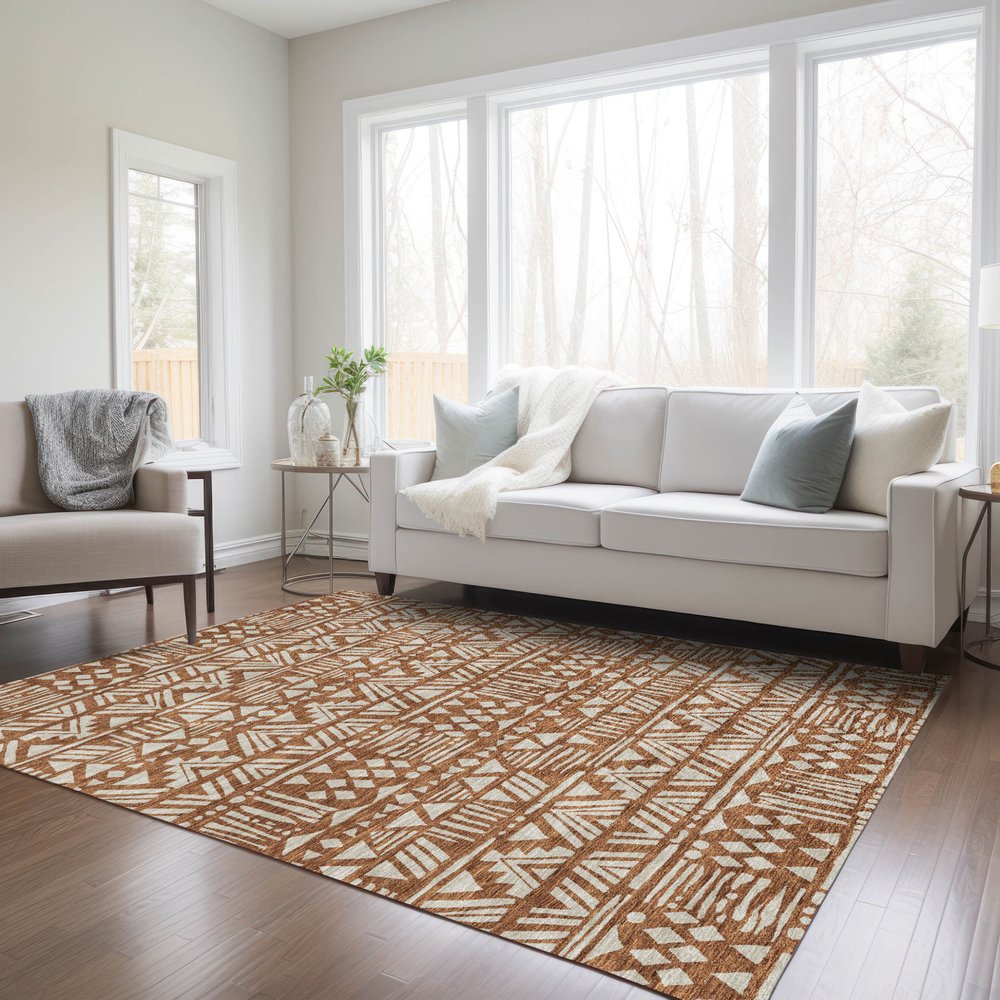 3' X 5' Terra Cotta And Beige Southwestern Washable Indoor Outdoor Area Rug