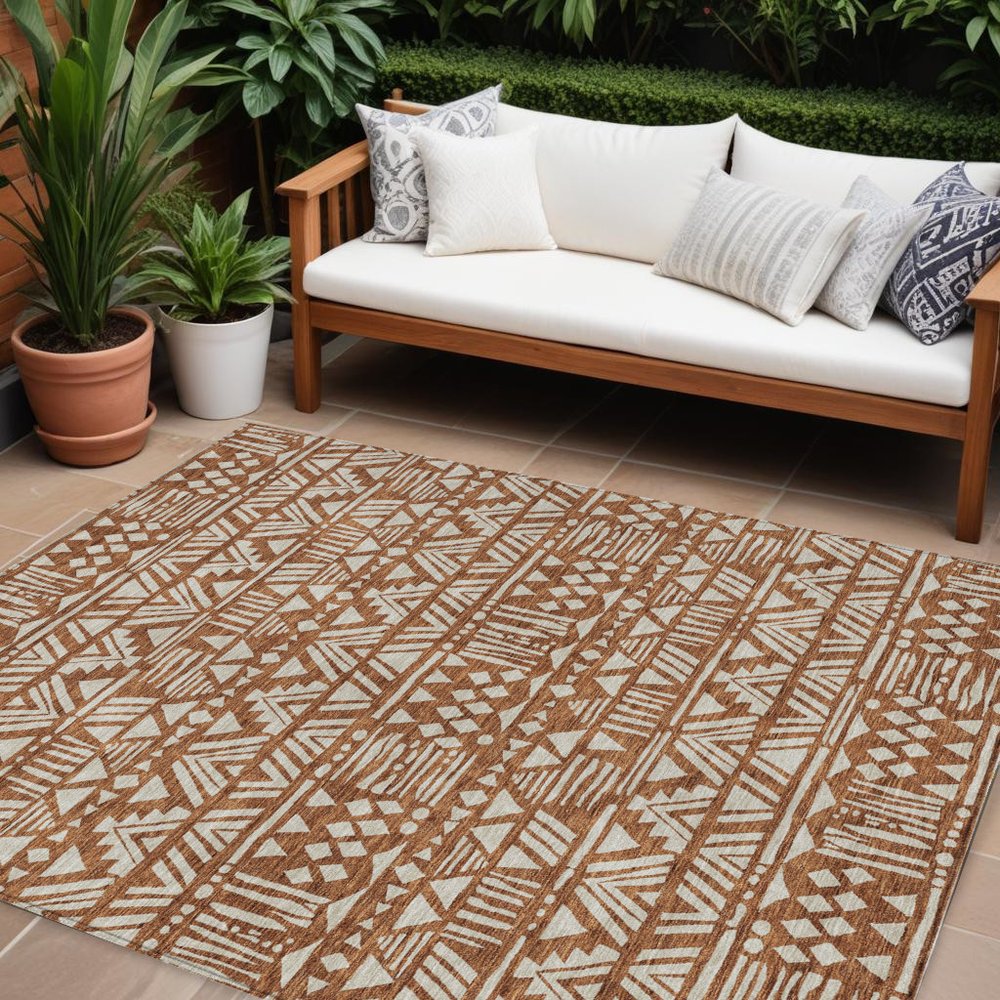 3' X 5' Terra Cotta And Beige Southwestern Washable Indoor Outdoor Area Rug