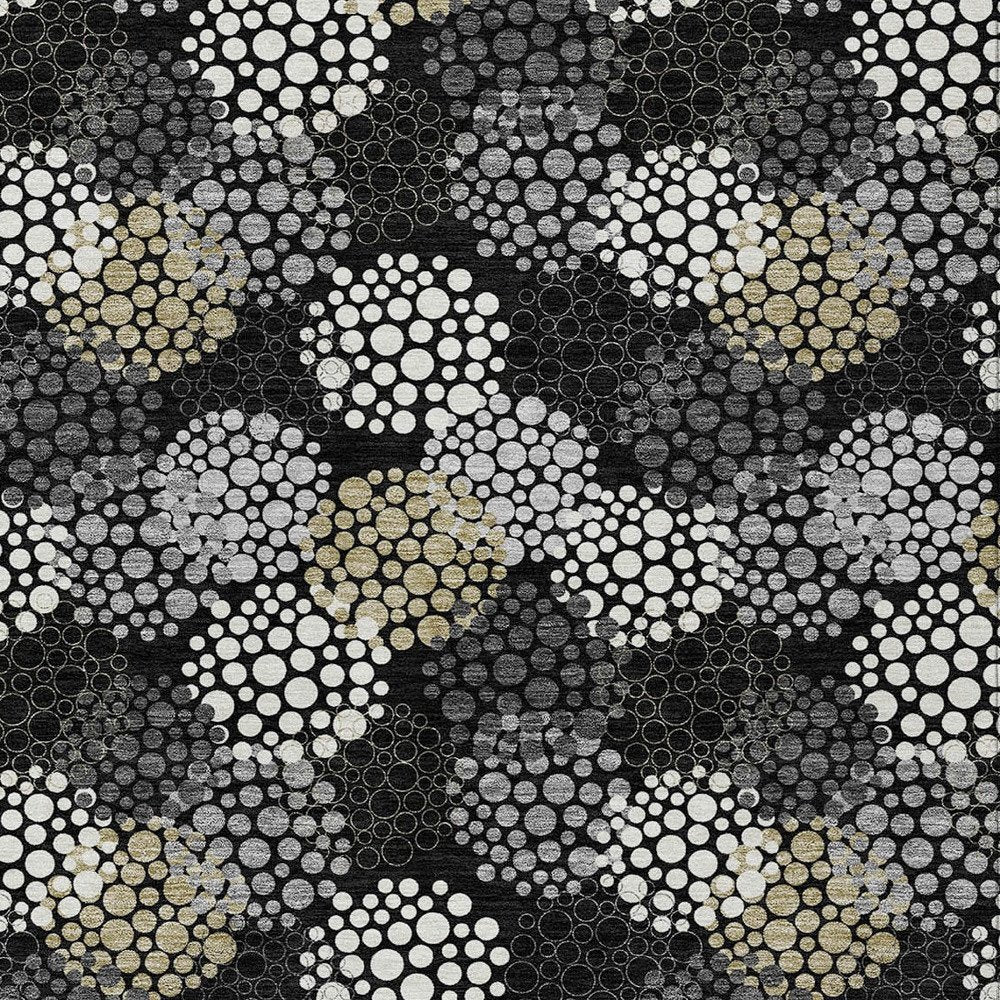 3' X 5' Black Gray And Ivory Polka Dot Washable Indoor Outdoor Area Rug