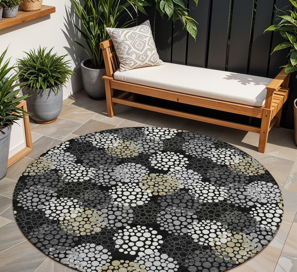3' X 5' Black Gray And Ivory Polka Dot Washable Indoor Outdoor Area Rug
