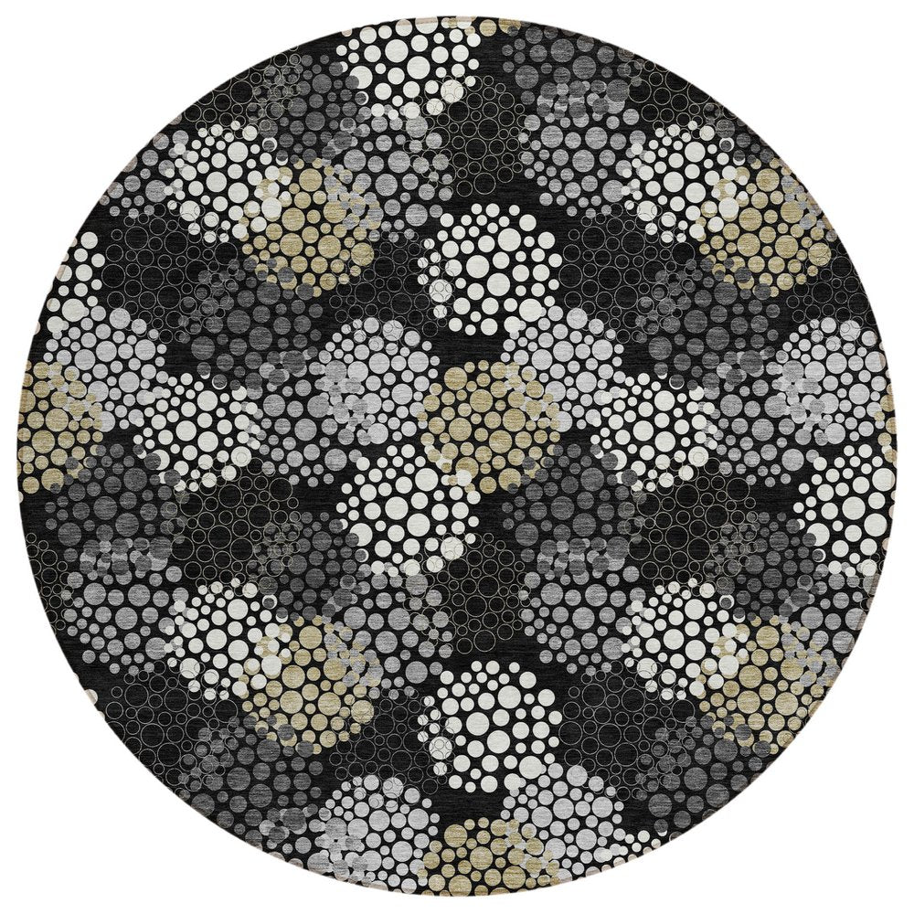 3' X 5' Black Gray And Ivory Polka Dot Washable Indoor Outdoor Area Rug