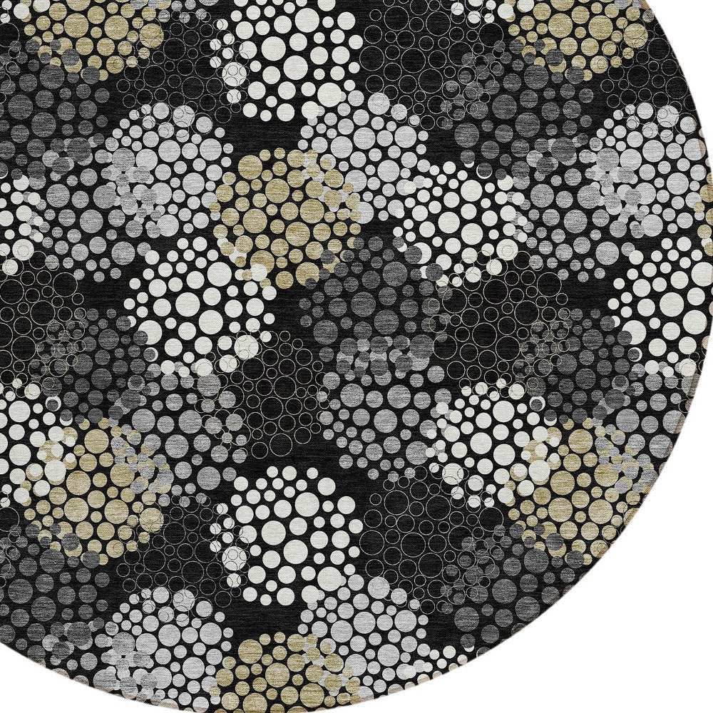 3' X 5' Black Gray And Ivory Polka Dot Washable Indoor Outdoor Area Rug