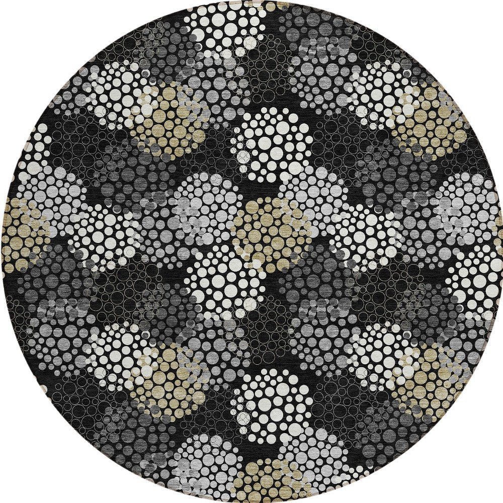3' X 5' Black Gray And Ivory Polka Dot Washable Indoor Outdoor Area Rug