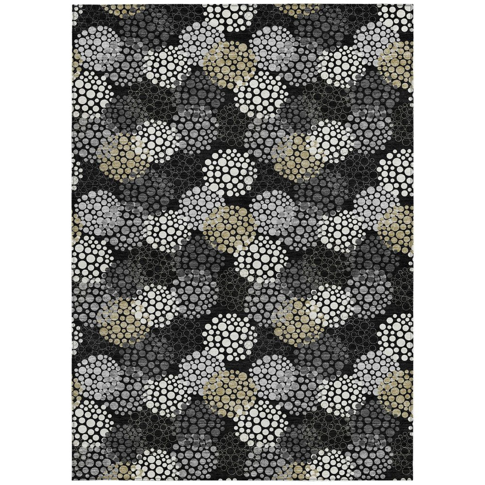 3' X 5' Black Gray And Ivory Polka Dot Washable Indoor Outdoor Area Rug