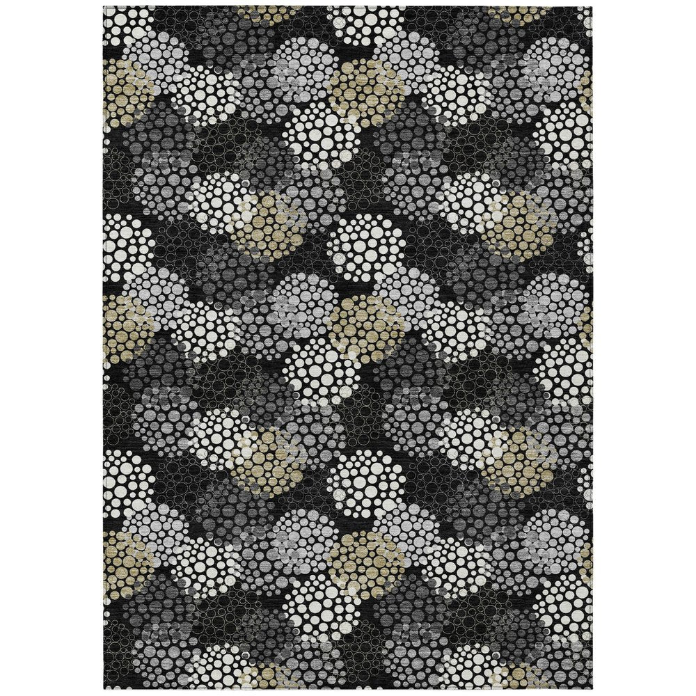 3' X 5' Black Gray And Ivory Polka Dot Washable Indoor Outdoor Area Rug
