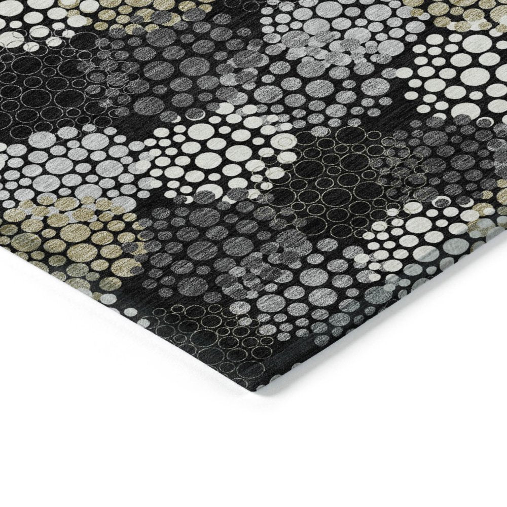 3' X 5' Black Gray And Ivory Polka Dot Washable Indoor Outdoor Area Rug
