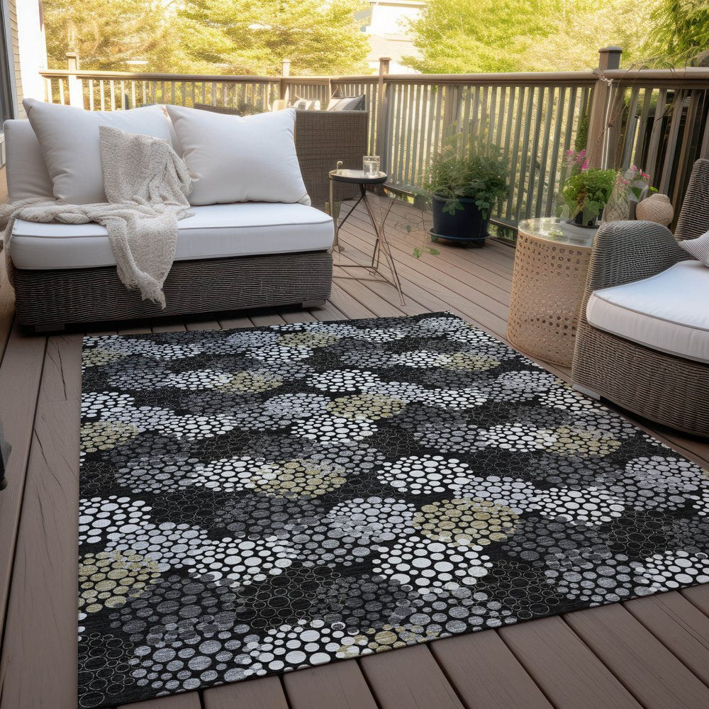 3' X 5' Black Gray And Ivory Polka Dot Washable Indoor Outdoor Area Rug