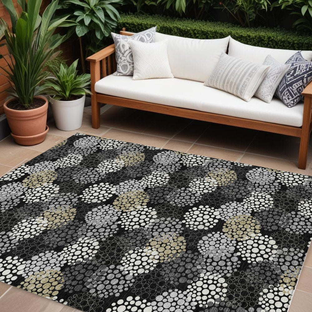 3' X 5' Black Gray And Ivory Polka Dot Washable Indoor Outdoor Area Rug