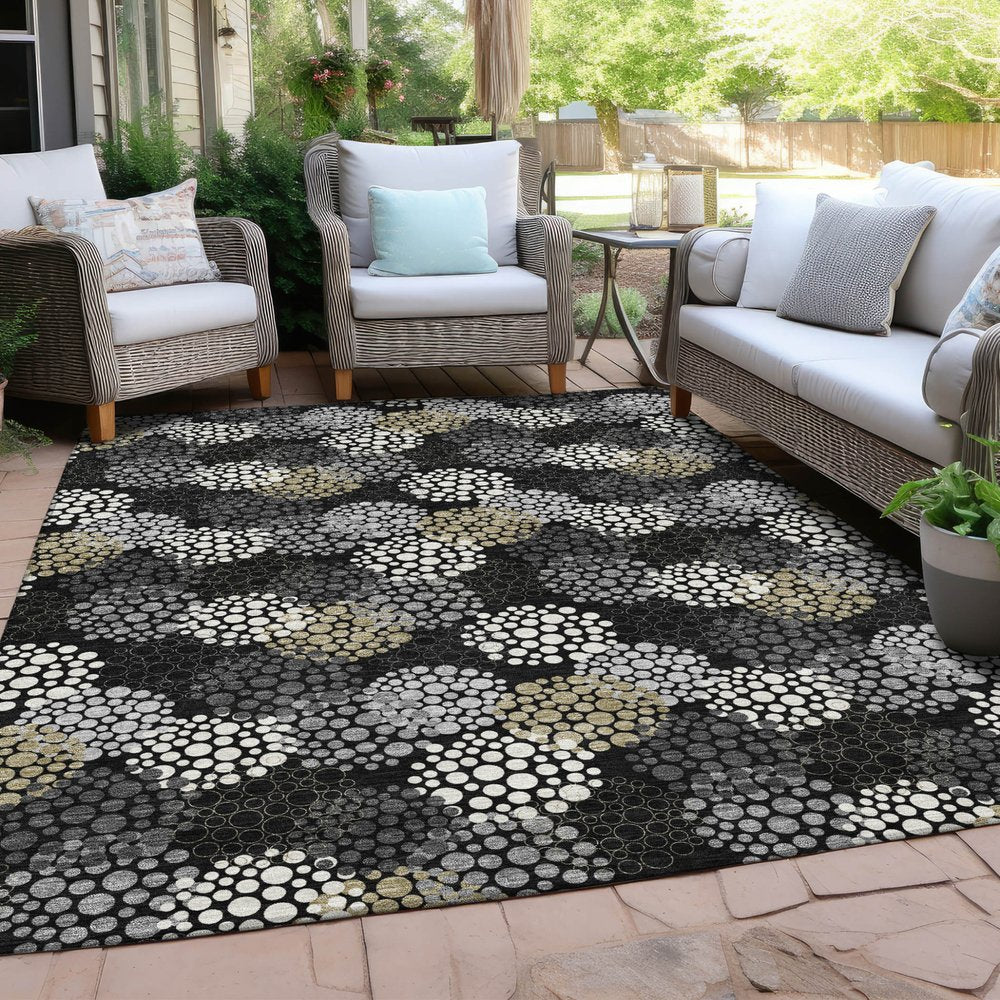 3' X 5' Black Gray And Ivory Polka Dot Washable Indoor Outdoor Area Rug