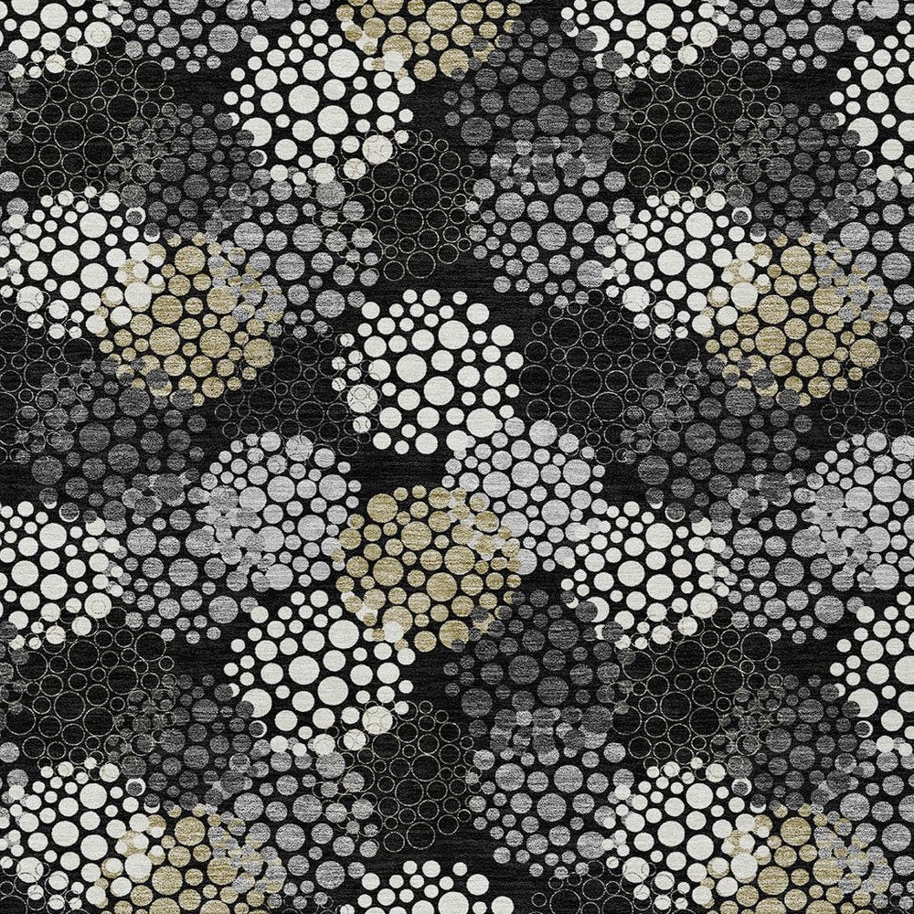 3' X 5' Black Gray And Ivory Polka Dot Washable Indoor Outdoor Area Rug