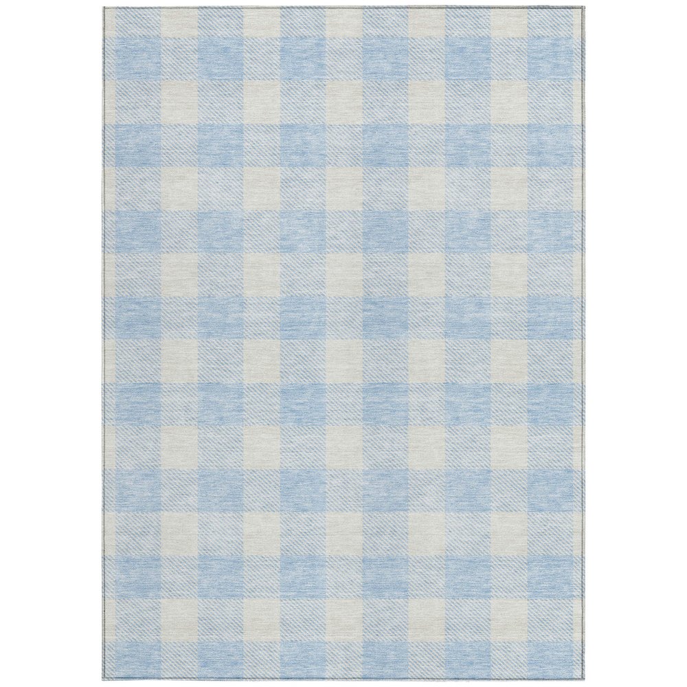 3' X 5' Sky Blue And Gray Plaid Washable Indoor Outdoor Area Rug