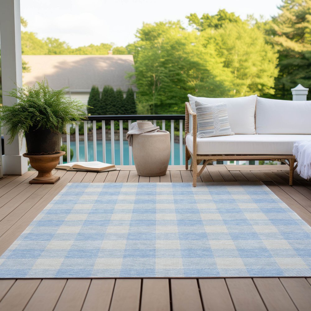 3' X 5' Sky Blue And Gray Plaid Washable Indoor Outdoor Area Rug