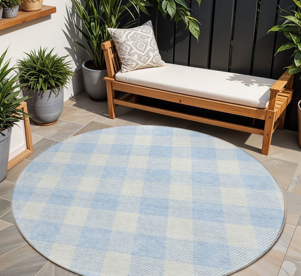 3' X 5' Sky Blue And Gray Plaid Washable Indoor Outdoor Area Rug