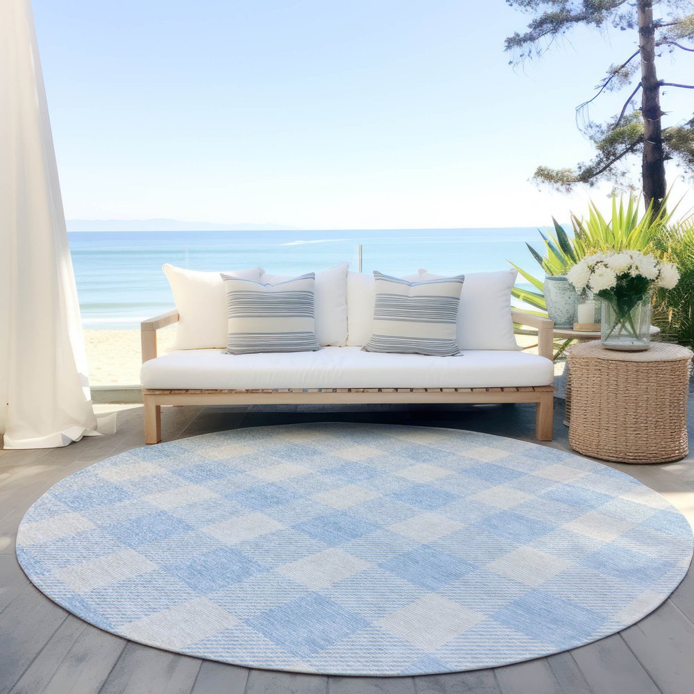 3' X 5' Sky Blue And Gray Plaid Washable Indoor Outdoor Area Rug
