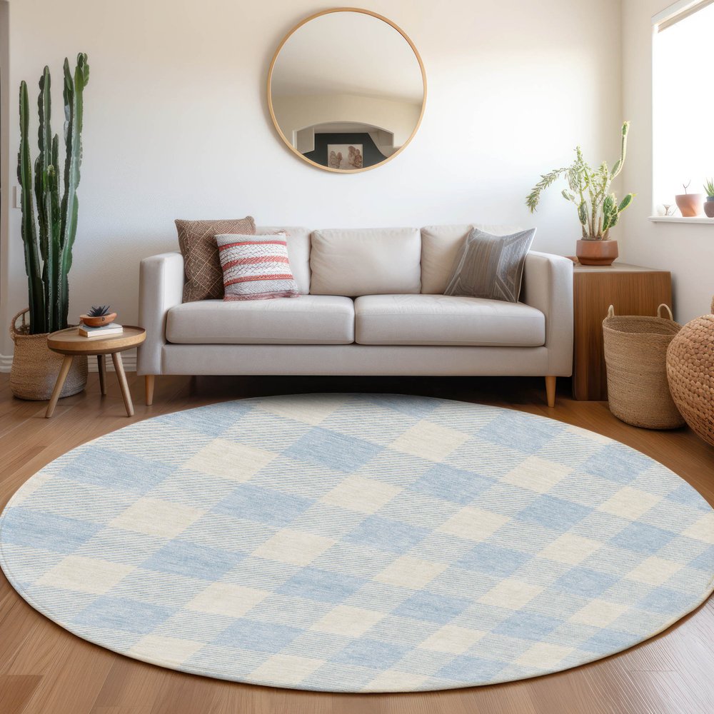 3' X 5' Sky Blue And Gray Plaid Washable Indoor Outdoor Area Rug
