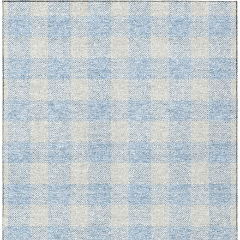 3' X 5' Sky Blue And Gray Plaid Washable Indoor Outdoor Area Rug