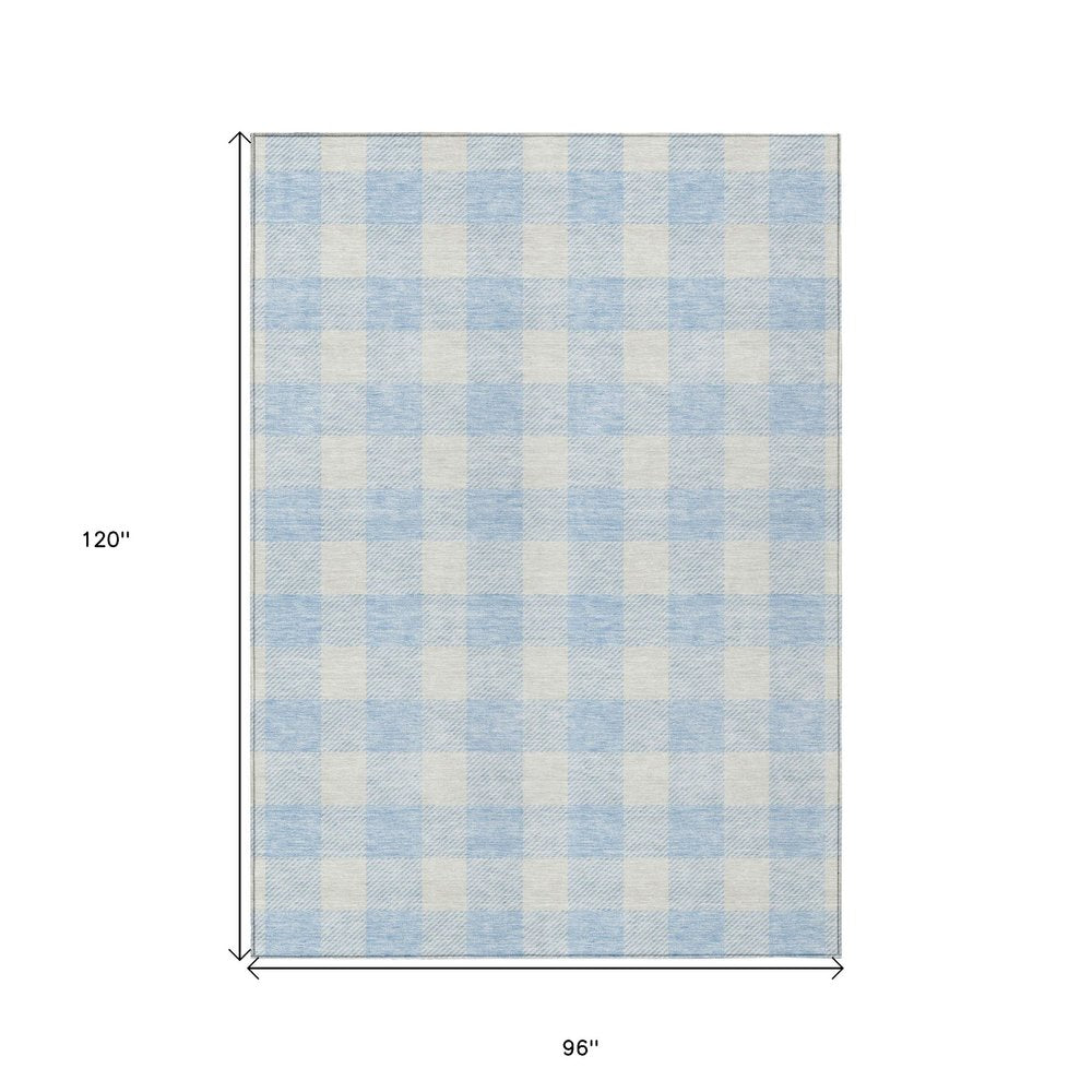 3' X 5' Sky Blue And Gray Plaid Washable Indoor Outdoor Area Rug