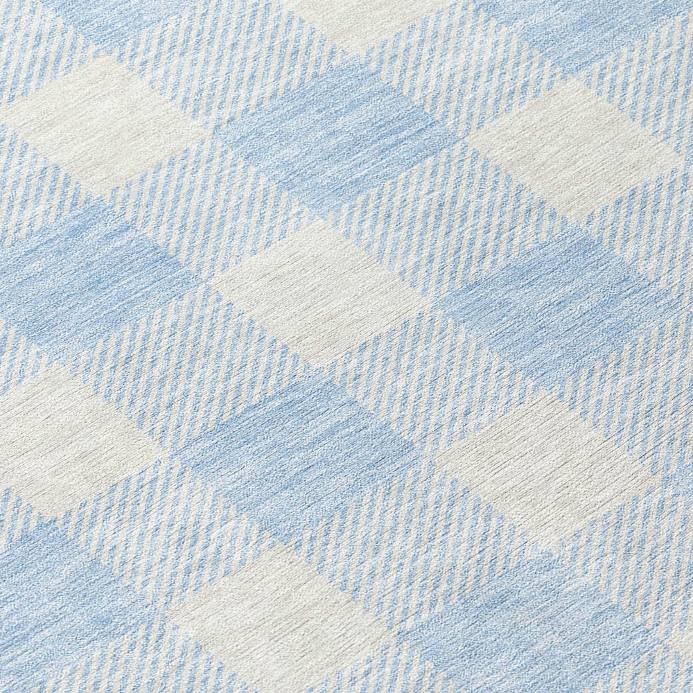 3' X 5' Sky Blue And Gray Plaid Washable Indoor Outdoor Area Rug