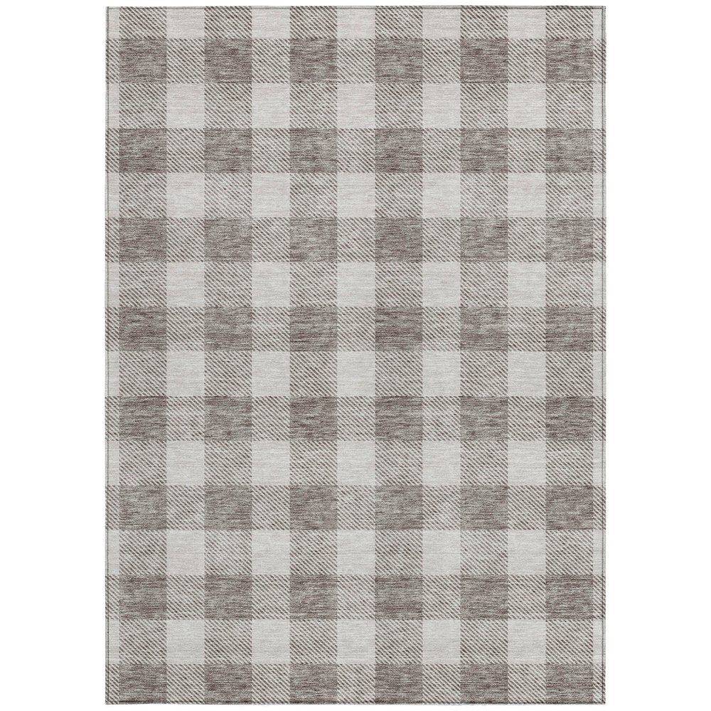 3' X 5' Taupe And Gray Plaid Washable Indoor Outdoor Area Rug