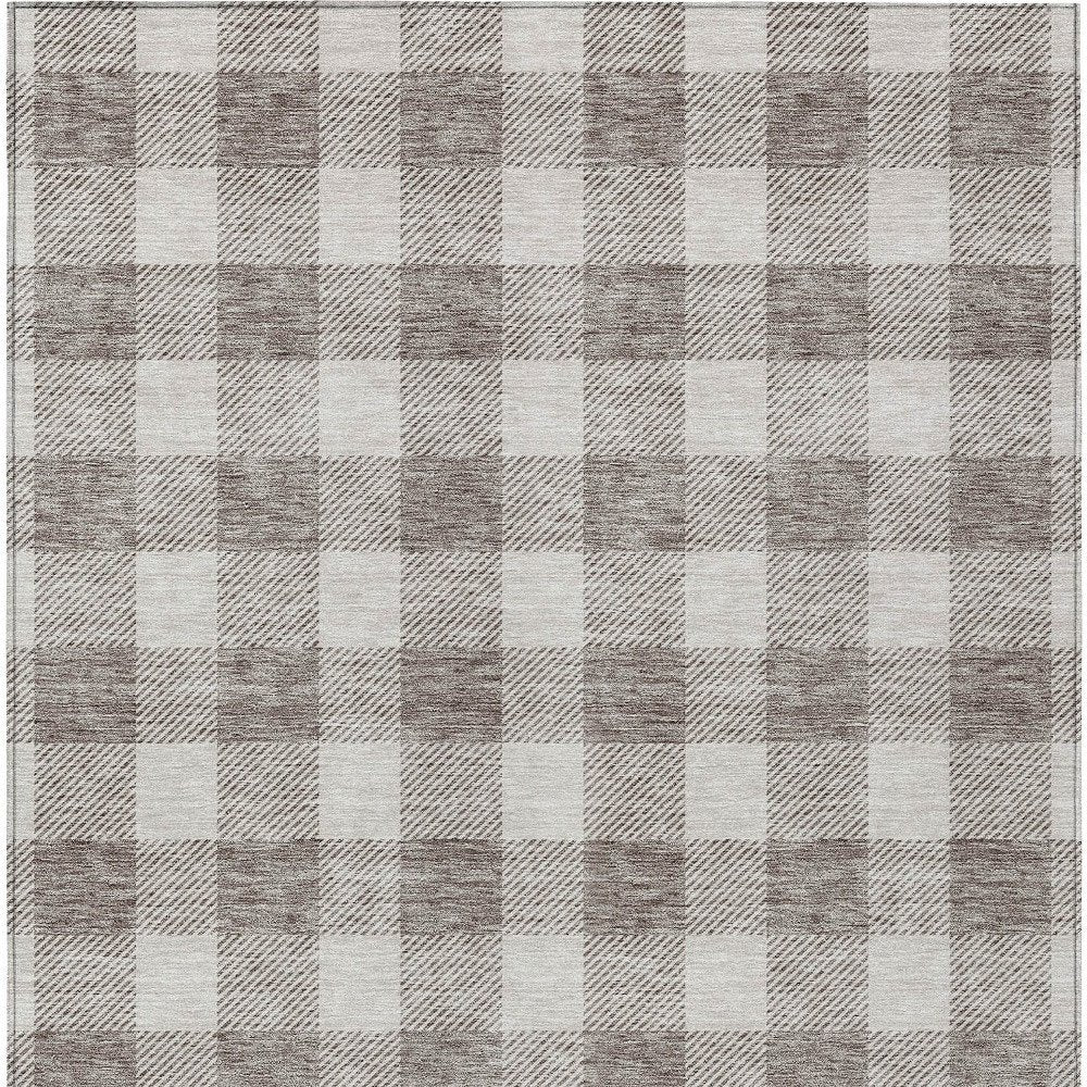 3' X 5' Taupe And Gray Plaid Washable Indoor Outdoor Area Rug