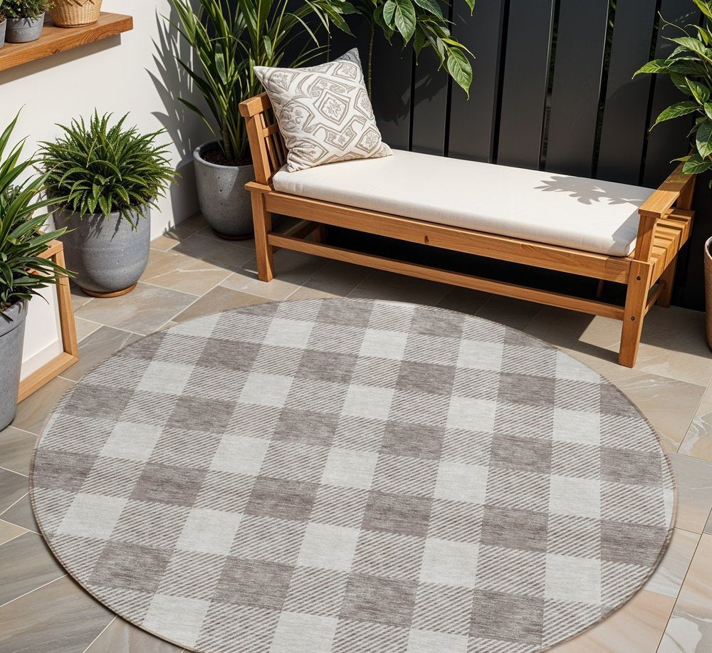 3' X 5' Taupe And Gray Plaid Washable Indoor Outdoor Area Rug