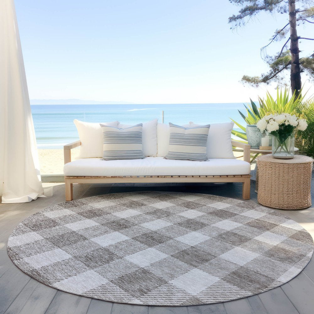 3' X 5' Taupe And Gray Plaid Washable Indoor Outdoor Area Rug