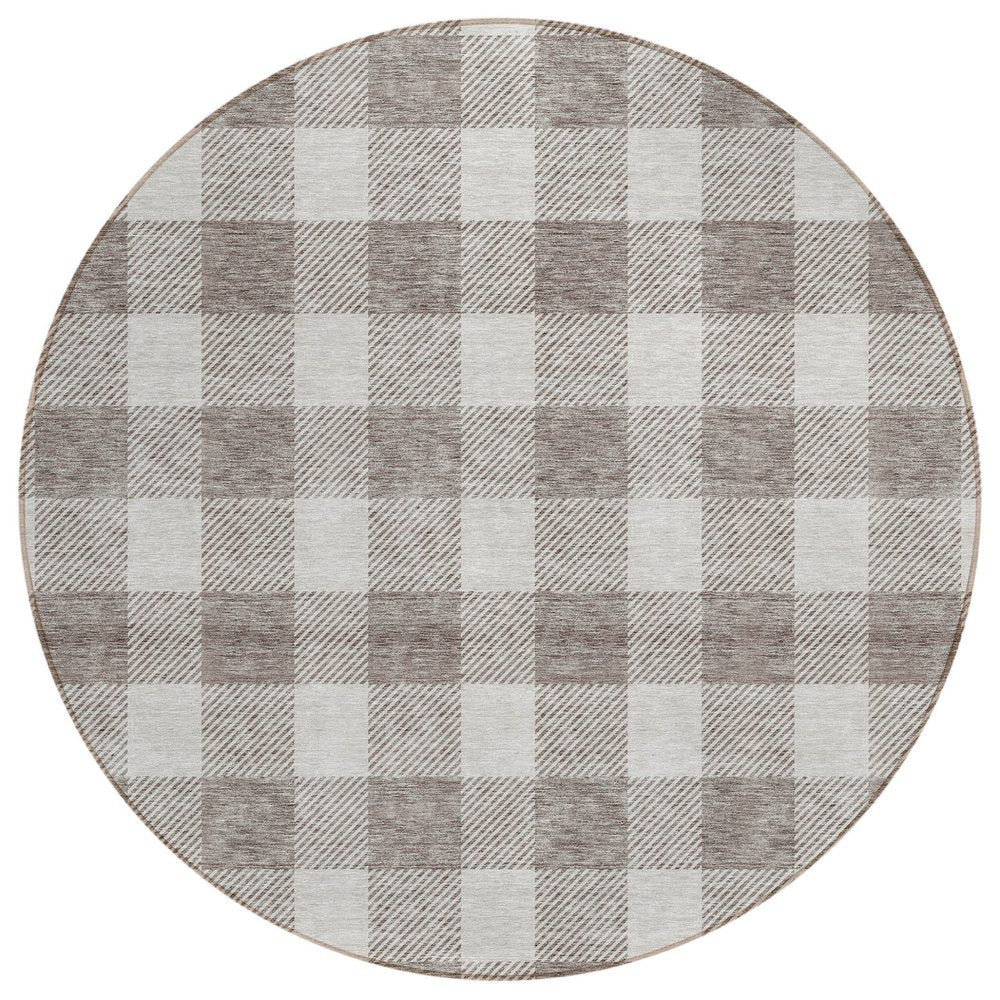 3' X 5' Taupe And Gray Plaid Washable Indoor Outdoor Area Rug